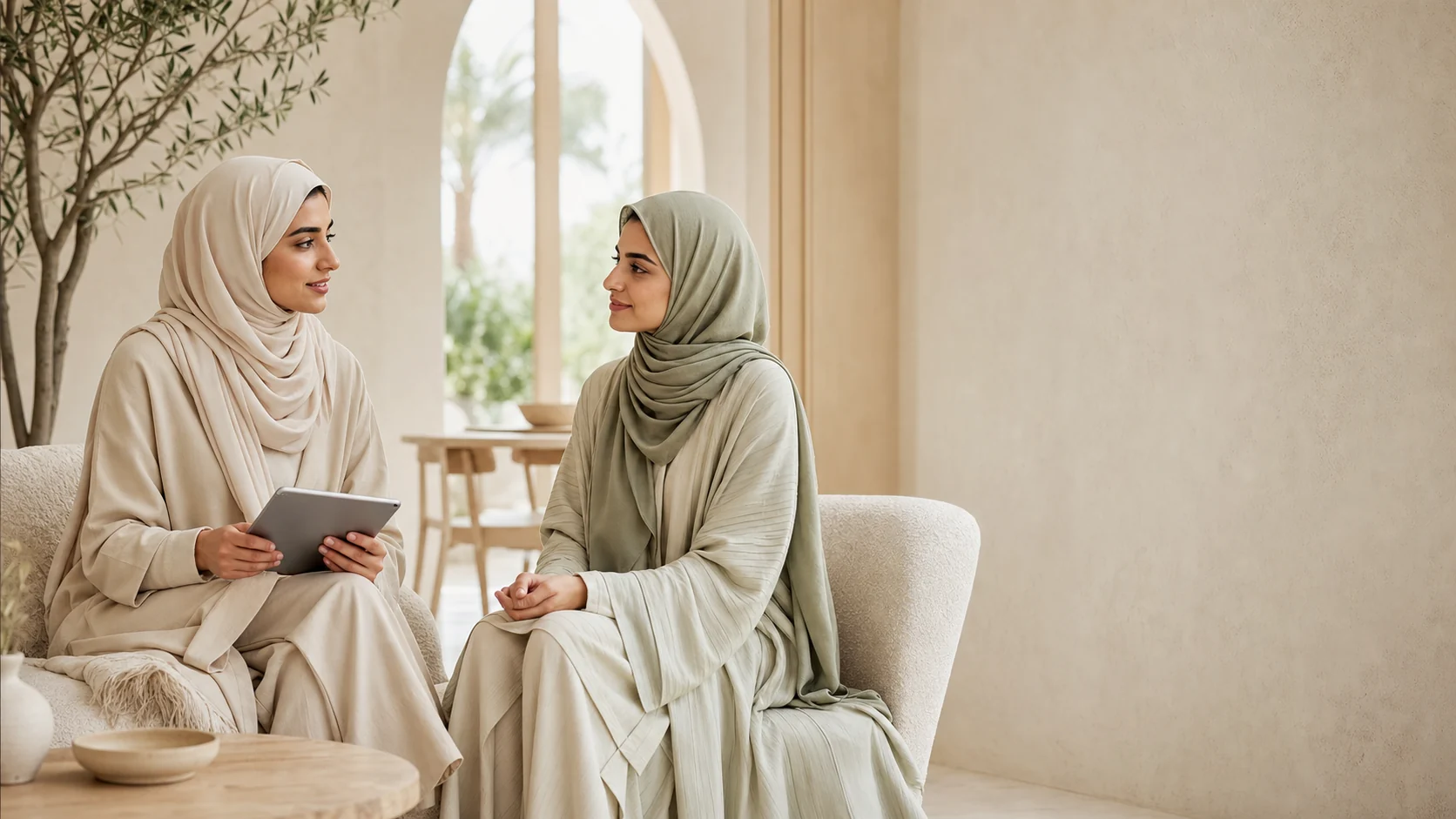Middle Eastern women discussing a wellness routine